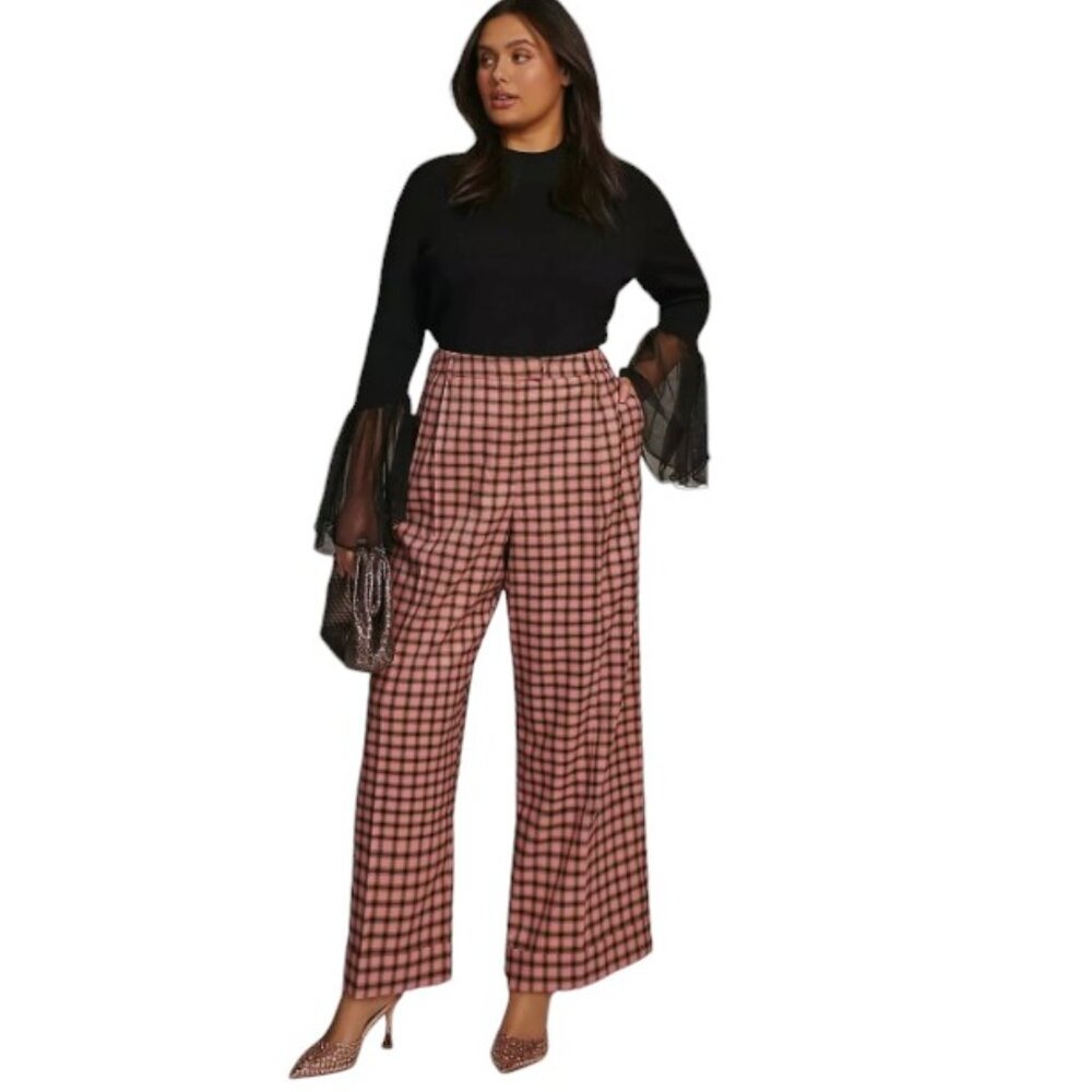NEW Anthropologie | FRNCH Paris Rose Plaid Wide Straight Leg Palmer Trouser